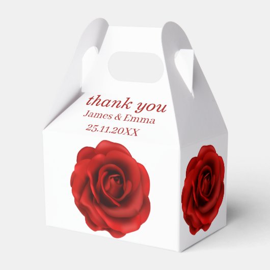 赤いエレガント花のカスタムウェディング フェイバーボックス (正面サイド)