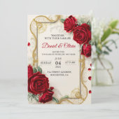 赤いエレガント花の結婚式招待状 招待状 (スタンド正面)