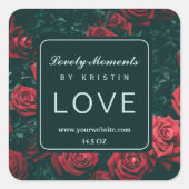 赤いエレガント花ラベル スクエアシール (正面)