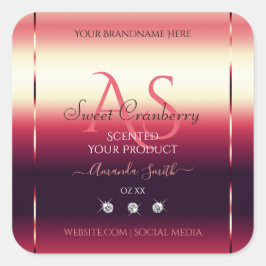 赤いエレガント製品ラベルのダイヤモンドとイニシャル スクエアシール