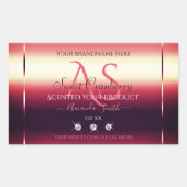 赤いエレガント製品ラベルのダイヤモンドとイニシャル 長方形シール (正面)