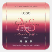 赤いエレガント製品ラベルのダイヤモンドイニシャルロゴ スクエアシール (正面)