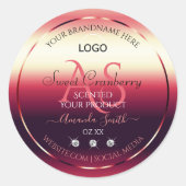 赤いエレガント製品ラベルのダイヤモンドイニシャルロゴ ラウンドシール (正面)