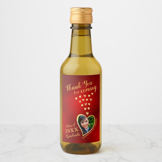 赤いエレガント金ゴールドありがとう2025卒業の好意 ワインラベル (正面)