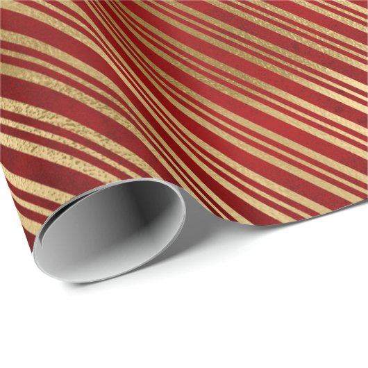 赤いエレガント金ゴールドかわいいキャンディストライプーの模様 ラッピングペーパー (ロールコーナー)