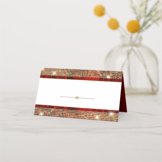 赤いエレガント金ゴールドシーティングテーブル座席表 プレイスカード (正面)