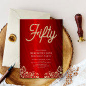 赤いエレガント金ゴールドスワール50th誕生日パーティー 招待状