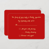 赤いエレガント金ゴールドフェイクオフィスのクリスマスパーティー返信 出欠カード (正面/裏面)