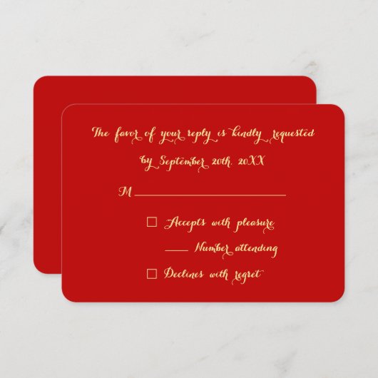 赤いエレガント金ゴールドフェイクオフィスのクリスマスパーティー返信 出欠カード (正面/裏面)