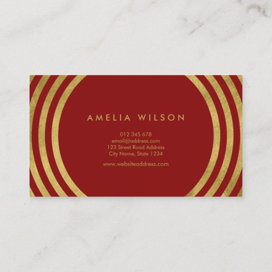 赤いエレガント金ゴールドフェイク丸線スタイリスト 名刺 (裏面)