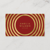 赤いエレガント金ゴールドフェイク丸線スタイリスト 名刺 (正面)