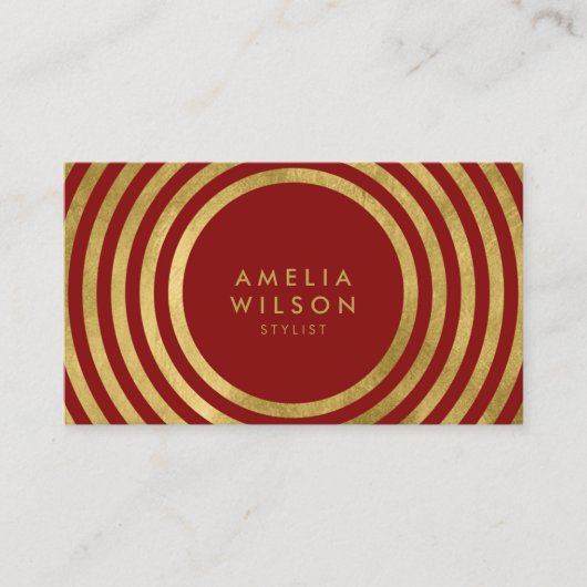 赤いエレガント金ゴールドフェイク丸線スタイリスト 名刺 (正面)