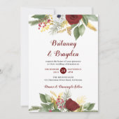 赤いエレガント金ゴールドフローラのスクリプトを一つ結婚に 招待状 (正面)