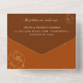 赤いエレガント金ゴールドフローラフォトウェディングRSVP オールインワン招待状 (裏面)