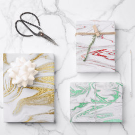 赤いエレガント金ゴールドモダングリーン白い大理石の顔 ラッピングペーパーシート