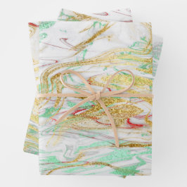 赤いエレガント金ゴールドモダングリーン白い大理石の顔 ラッピングペーパーシート