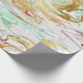 赤いエレガント金ゴールドモダングリーン白い大理石の顔 ラッピングペーパー (角)