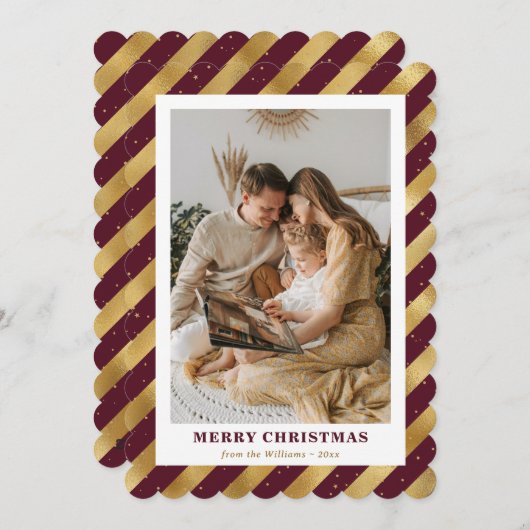 赤いエレガント金ゴールドモダン写真メリークリスマス シーズンカード (正面/裏面)