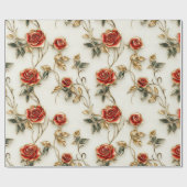 赤いエレガント金ゴールドヴィンテージバラ ラッピングペーパー (フラット)