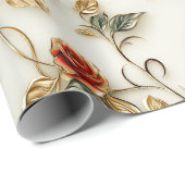 赤いエレガント金ゴールドヴィンテージバラ ラッピングペーパー (ロールコーナー)