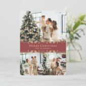 赤いエレガント金ゴールドHolly Plaidフォトクリスマス シーズンカード (スタンド正面)