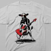 赤いエレキギターをかき鳴らすクールなロックスターの牛 Tシャツ
