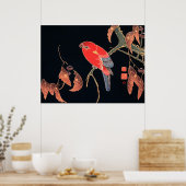 赤いオウムの木の枝by伊藤若冲 ポスター (キッチン)