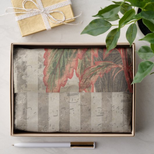 赤いオウムの黄褐色のストライプデコページ 薄葉紙 (ギフト)