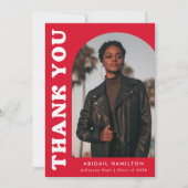 赤いオフセットアーチ写真卒業 サンキューカード (正面)
