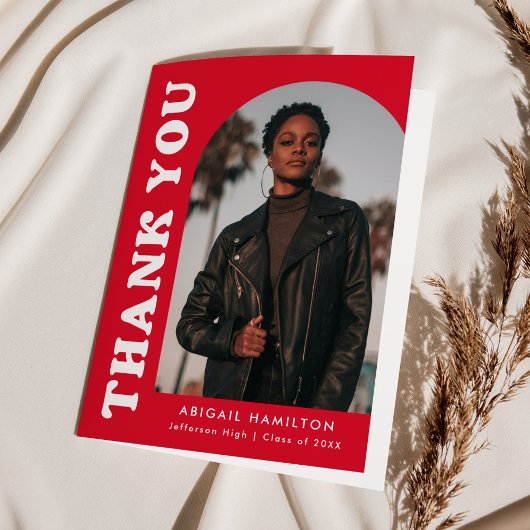赤いオフセットアーチ4写真卒業 サンキューカード
