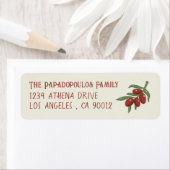 赤いオリーブが枝に黄色い差出人住所ラベル ラベル (インサイチュ)