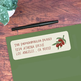 赤いオリーブが枝に黄色い差出人住所ラベル ラベル