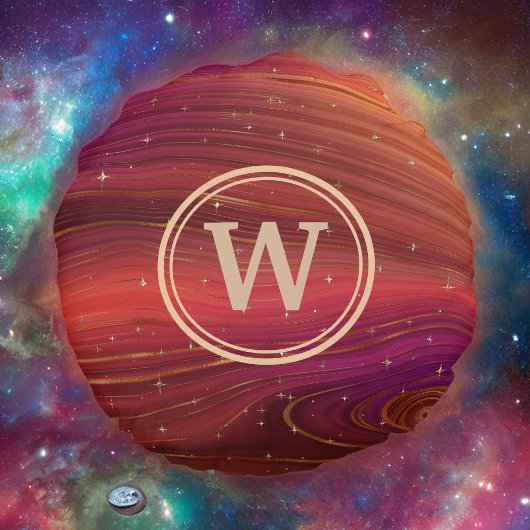 赤いオレンジと紫の輝く渦巻きイニシャル ラウンドクッション