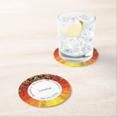 赤いオレンジと金ゴールドのダマスクの結婚式 ラウンドペーパーコースター (インサイチュ)