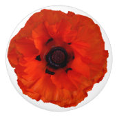 赤いオレンジケシの花の引出しの引きのノブ セラミックノブ (正面)