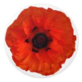 赤いオレンジケシの花の引出しの引きのノブ セラミックノブ