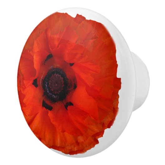赤いオレンジケシの花の引出しの引きのノブ セラミックノブ (右)