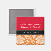 赤いオレンジダマスク織の保存日付の磁石 マグネット (正面/裏面)