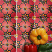 赤いオレンジ色と灰色のボホ幾何学模様 タイル