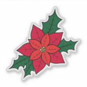 赤いオレンジ色のクリスマスポインセチアのステッカー シール (正面)