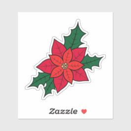 赤いオレンジ色のクリスマスポインセチアのステッカー シール