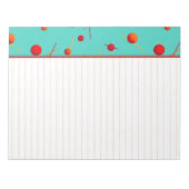 赤いオレンジ色のドットとラインおもしろいアクア縁どメモ帳 ノートパッド (正面)