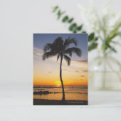 赤いオレンジ色の夕焼けによるヤシの木のシルエット ポストカード (スタンド正面)