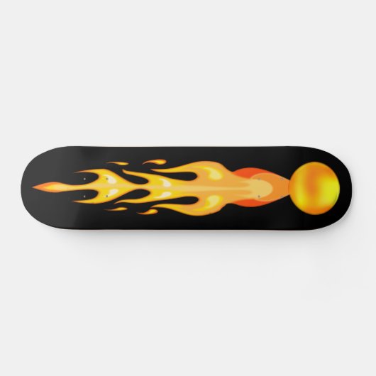 赤いオレンジ色の燃えるホットボールと黒い黄色 スケートボード (横)