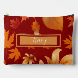 赤いオレンジ色の紅葉と金ゴールドかわいらしカスタム アクセサリーポーチ