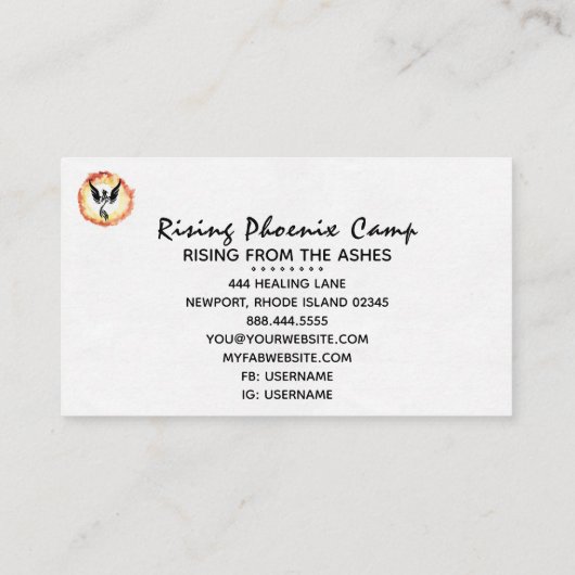 *~*赤いオレンジ色の黄色のリングや輪(火の黒のフェニックス) 名刺 (裏面)