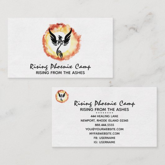 *~*赤いオレンジ色の黄色のリングや輪（火の黒のフェニックス） 名刺 (正面/裏面)