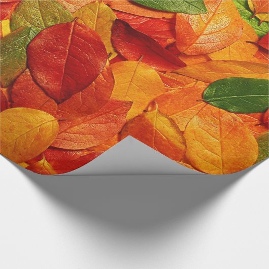 赤いオレンジ金ゴールド及び緑の秋の楕円形の葉 ラッピングペーパー (角)