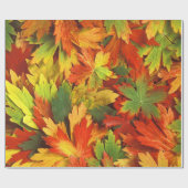 赤いオレンジ金ゴールド及び緑の秋の風車の葉 ラッピングペーパー (フラット)