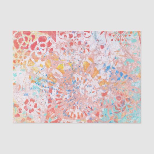 赤いオレンジ青の抽象芸術の花柄のティッシュペーパー 薄葉紙 (正面)